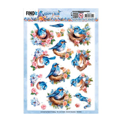 3D Push Out Sheet - Happy Blue Birds - Bird's Nest SB10902