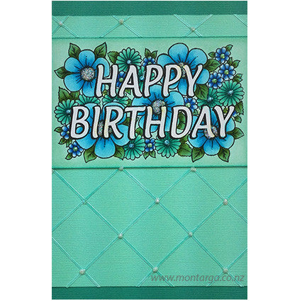Card Sample - Happy Birthday Flowers - Aqua