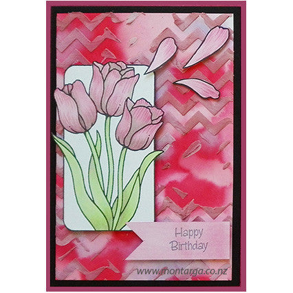 Card Sample - Tulips in Frame - Stencil Background