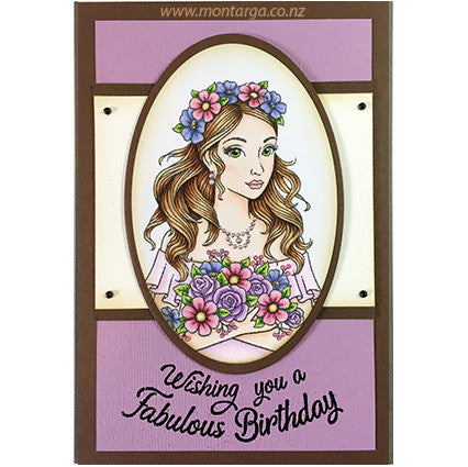 Card Sample - Girl with Flowers - Purple