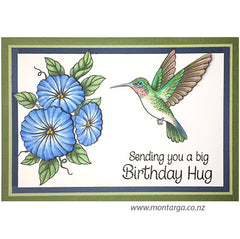 Card Sample - Hummingbird with Blue Flowers